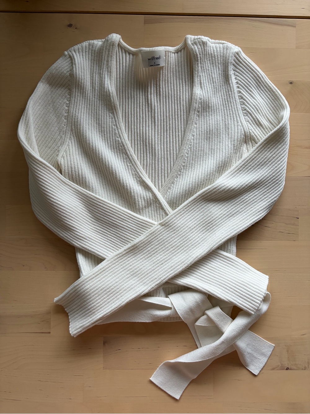 Wilfred Ivory Ribbed V-Neck Wrap Sweater
